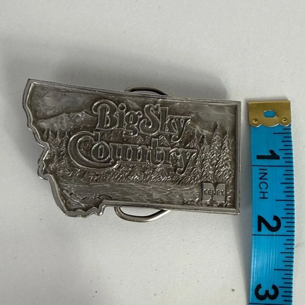 Vintage Montana 1976 Big Sky Belt Buckle Bergamot Brass Works USA